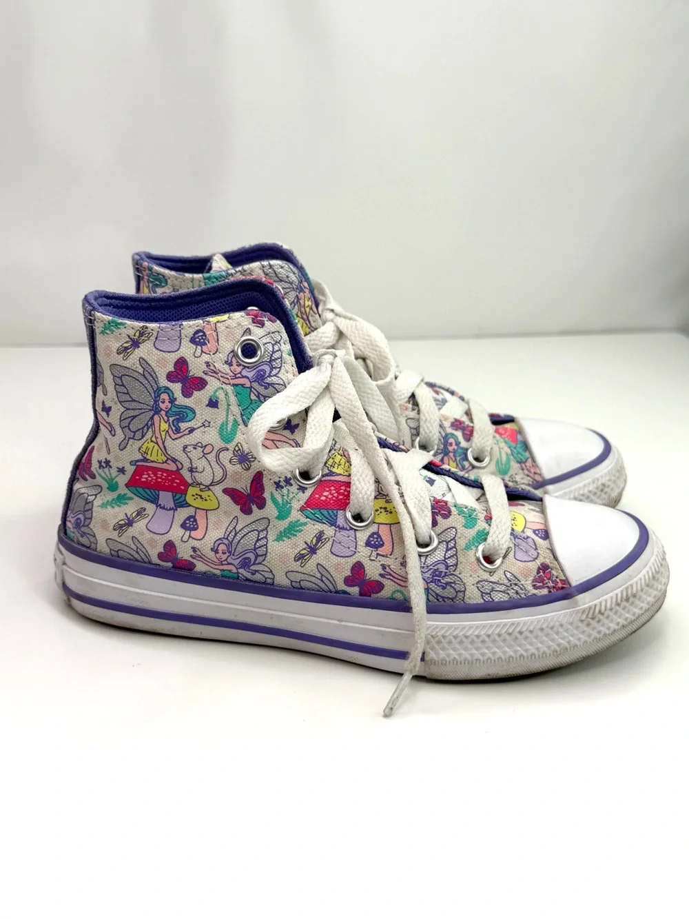 Converse White Purple Fairy Print Chuck Taylor High-Top Canvas Sneakers